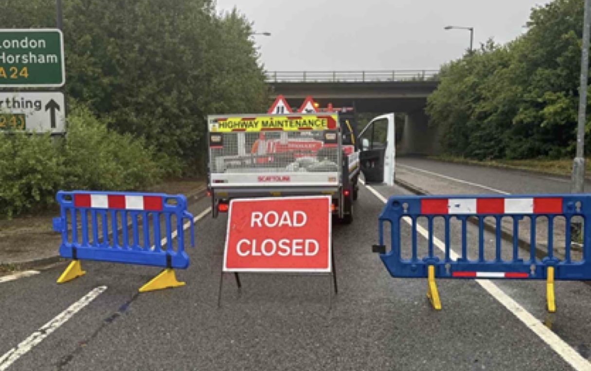 Emergency Road Closure at A24 Ashington Roundabout Due to Flooding